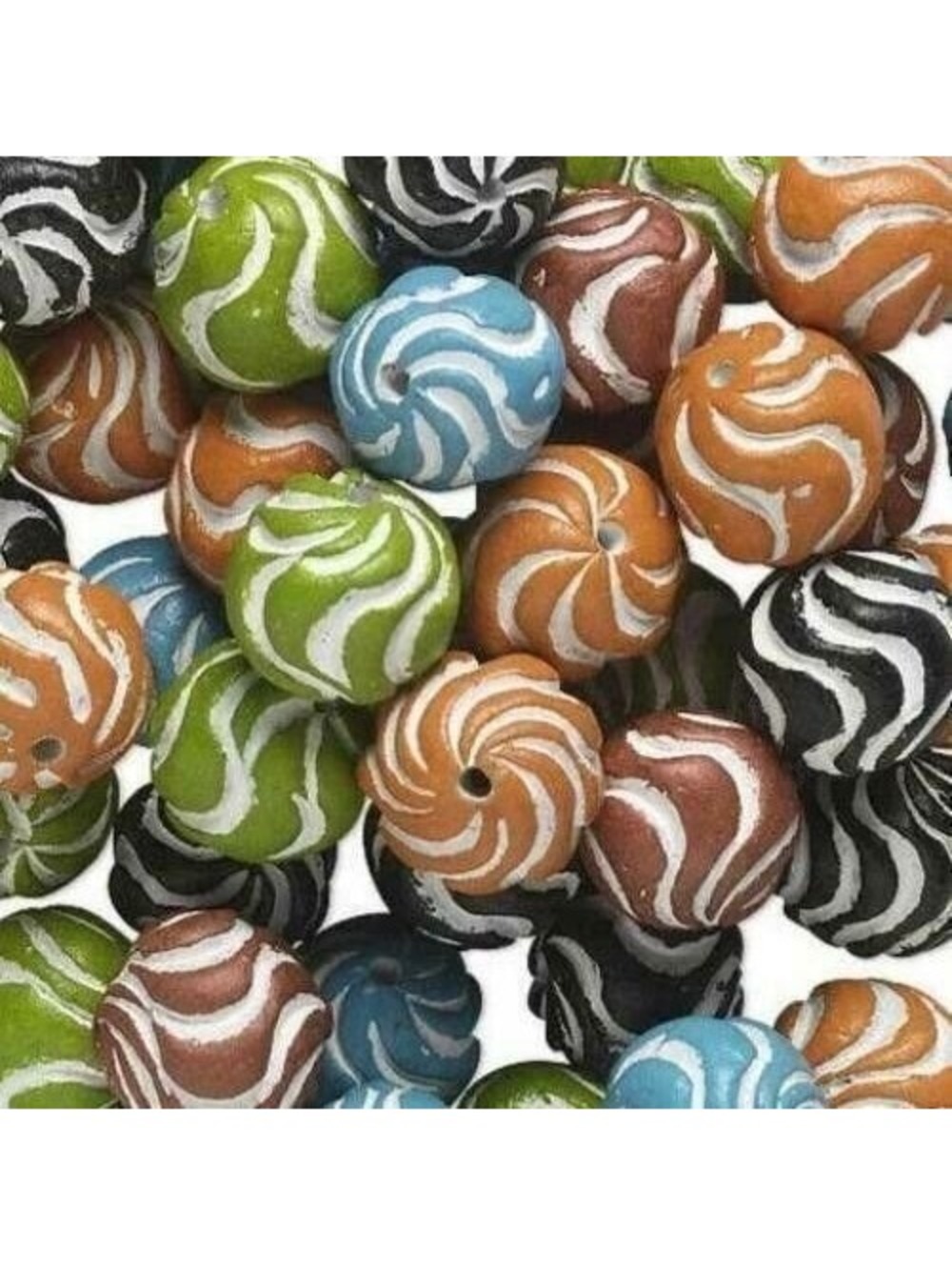 Vintage Ethnic African Tribal Clay Beads Mixed Colors Round 16mm 10 pcs